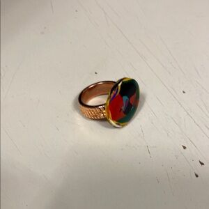 Red and Yellow Gemstone Ring with Gold-Toned Bezel
